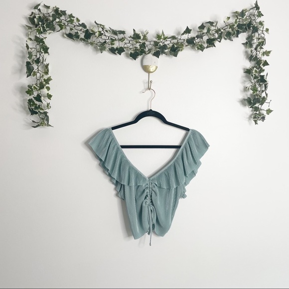 Zara Tops - ZARA Blue Green Cropped Ruffle Top Size Small